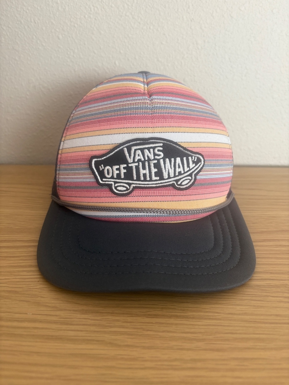 Vans Off The Wall Multicolor Striped Trucker Snapback Hat Black
